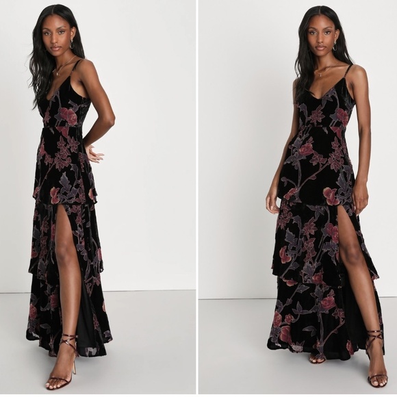 LULUS Sexy Chic Elegant Floral Prom Wedding Tiered Ruffles Chic Maxi Dress - Picture 1 of 5